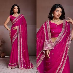 Sari en soie douce tendance avec un travail de broderie lourd et un chemisier pour les occasions spéciales, acheter auprès du fabricant - Product Image 3