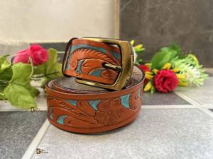 Ceintures en cuir élégantes turquoise et marron à la main Nouvelle arrivée avec boucle en cuivre Design fait main populaire - Product Image 4