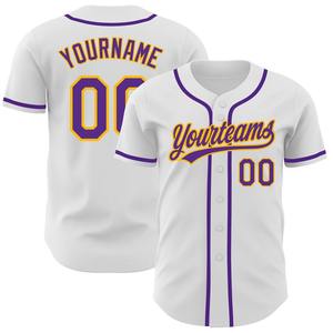 Ropa de equipo personalizada superventas, camiseta de béisbol auténtica blanca, morada y dorada personalizada - Product Image 1