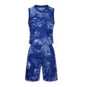 Ensemble de maillots de basket-ball personnalisés en polyester/coton imprimés par transfert thermique, bleu et jaune, lettres, évacuation de l'humidité, unisexe, adulte, athlétique - Product Image 3
