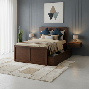 Lit pleine grandeur en bois de pin massif avec rangement en couleur café pour chambre à coucher - Product Image 4