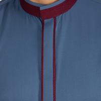 Thobe bleu ardoise pour homme avec col contrasté, Jubba saoudienne, vêtements islamiques, robe arabe à manches longues pour homme, robe Kandura