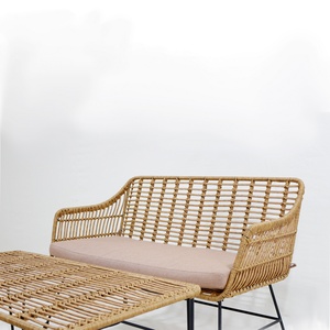 Đồ nội thất phòng khách thiết lập 3 miếng wicker dây loveseats với đệm và khung kim loại Bàn cà phê - Product Image 5