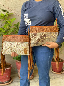 Élégant Vintage femmes usiné à la main fourrure cuir frange bandoulière sac à bandoulière à la mode à la main sculpté outillage fermeture éclair Nylon - Product Image 3