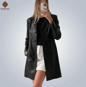 Abrigo de Cuero Negro Vintage Hecho a Mano de los Años 90 para Mujer, Abrigo Largo Clásico de Cuero Genuino para Mujer, Abrigo de Cuero Real - Product Image 1