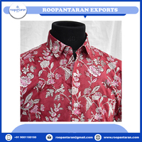 Chemise Homme Rayée en Coton Cambric Doux Imprimé à la Main Indien, Col Mandarin Triple Boutonnage – Meilleure Vente Actuelle