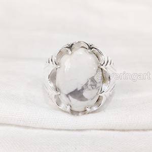 Vente en gros de bagues pour hommes, pierres précieuses naturelles en howlite, toutes tailles, bijoux ottomans faits à la main, bagues en argent sterling 925 - Product Image 4