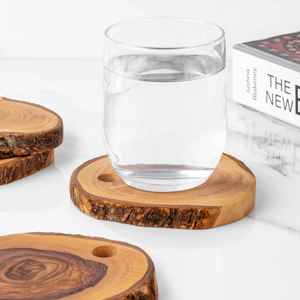 Ensemble de 6 sous-verres en bois d'olivier avec support, sous-verres ronds rustiques pour table basse, bar et restaurant, vente en gros - Product Image 2