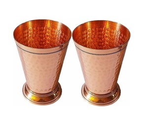 Hammered Copper Color Mint Julep Glass Set of Two Excellent Quality Metal Drinkware Cocktail Julep Cup <b>Table</b> Top Decor - Product Image 1