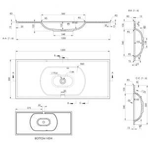 อ่างล้างหน้าขนาด 120 ซม. แบบไม่มีรูติดตั้งก๊อกน้ำ - Product Image 2