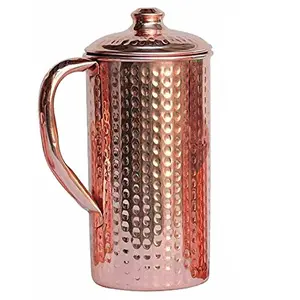 Water Pitcher with lid 100% Solid Copper Jug Capacity 70 Oz Copper Hammered Vessel Copper Carafe For Ayurveda Health Benefit