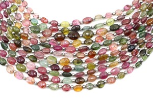 Cuentas de piedras preciosas de turmalina multicolor natural, proveedor de cuentas de turmalina multiforma ovalada lisa de 8 pulgadas - Product Image 2