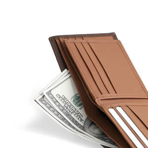 Haute qualité hommes marron portefeuille à deux volets en cuir véritable RFID blocage porte-carte broderie Logo personnalisé court multifonctionnel - Product Image 4