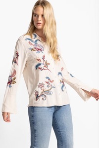 Top Selling Stylish 100% Cotton Vintage Embroidery Women's V-neck Full Sleeve <b>Office</b> <b>Shirt</b> Eco-Friendly Breathable Casual ODM - Product Image 4