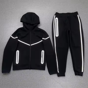Ensemble de survêtement homme Tech Fleece d'été, 2 pièces, avec sweat à capuche, 100% coton épais, séchage rapide, réfléchissant, personnalisable avec logo de marque, style décontracté - Product Image 2