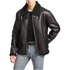 Chaqueta de cuero RAF de aviador para hombre, cuello doble, calidad de moda, invierno, a prueba de viento, piel cálida, piel de oveja, piel de oveja a la moda - Product Image 3