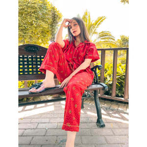 เสื้อเชิ้ตผ้าฝ้ายพิมพ์ลายแบบมีกระดุมระดับพรีเมียมและชุด PJ-สีน้ำเงิน - Product Image 5
