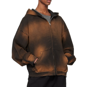 Sudaderas con capucha de rizo francés lavadas con ácido Vintage para hombre 500GSM Baggy Zip up 100% algodón ODM Supply con logotipo personalizado - Product Image 2