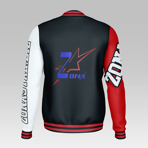 Chaquetas universitarias vintage informales para hombre personalizadas al por mayor bolsillos negros de béisbol OEM con satén bordado 3D a prueba de viento - Product Image 1