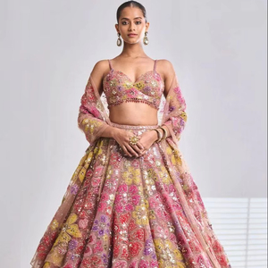Magnifique collection de lehenga choli en faux georgette et tulle orné, dernière création de designer, décontracté, réversible, ODM, pour mariage, Zain - Product Image 1