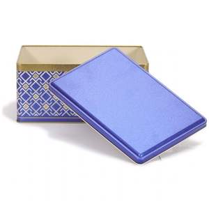 170x260x120 mm <b>Blue</b> Background Rectangular Metal <b>Storage</b> <b>Box</b> with Slip Lid 5.1L Capacity Seamless Pattern Design Geometric Lines - Product Image 4