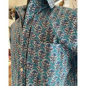 Camisa Casual y de Esmoquin para Hombre, Estampada a Mano en Azul Francés, 100% Algodón Popelina, Transpirable y Moderna - Product Image 3