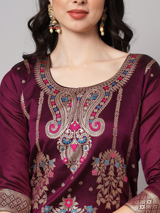 Premium Quality Silk <b>Kurta</b> Trouser Set with Embroidery Work for <b>Women</b> Party wear Use - Product Image 2