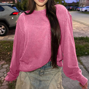 Top produit à la mode tissu extensible surdimensionné lavage à l'acide femmes sweats fabricant 100% coton sweats à capuche femmes sweat - Product Image 6