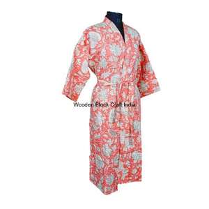 Kimono Kantha al por Mayor, Bata de Algodón para Mujer, Chaqueta Kantha Acolchada, Kimono con Cinturón de Algodón, Kimono Largo de Baño con Estampado Floral para Mujer - Product Image 1