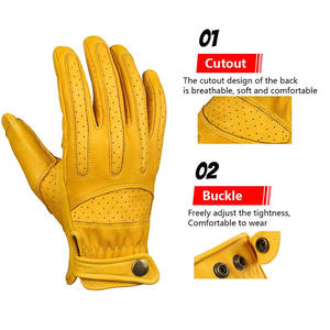 Gants de moto classiques haut de gamme en cuir vintage respirant avec écran tactile pour motocross et course moto - Product Image 2