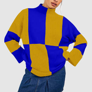 Pull pour femme personnalisé ODM/OEM, dernier design patchwork, tricot pour femmes, pull en jacquard intarsia ample - Product Image 5