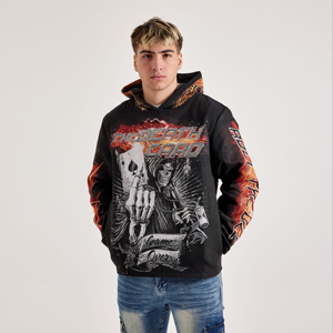 OEM personalizado Rhinestone Logo Acid Wash Vintage Streetwear Pullover Puff estampado francés Terry Sun Faded Rhinestone sudaderas con capucha para hombres - Product Image 1