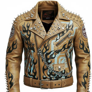 Veste en cuir personnalisée la plus populaire pour hommes, en cuir de vache naturel, veste en cuir véritable, manches longues, veste de motard tendance. - Product Image 1