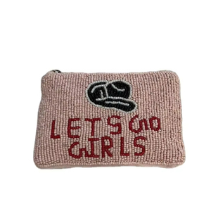 Monedero Elegante Hecho a Mano con Bordado de Cuentas con Diseño de Bordado a Mano de Monedero con la Frase 'LETS GO GIRLS', Hermoso y Lujoso - Product Image 1
