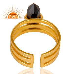Anillo ajustable de piedras preciosas de ónix negro Natural chapado en oro de 18 quilates de plata esterlina más vendida, fabricante de joyería fina Demi - Product Image 3
