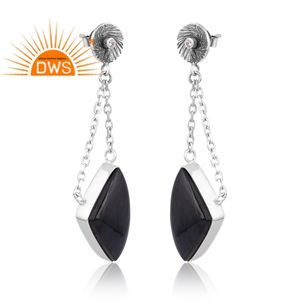 Dernières tendances Boucles d'oreilles pendantes en argent sterling oxydé avec pierres précieuses en oeil de tigre bleu naturel Fabricant de bijoux personnalisés - Product Image 2