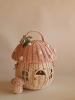 Panier à champignons artisanal avec poignée Organisateur de rangement de jouets pour enfants Panier en rotin en osier de style maison de fée mignonne OEM