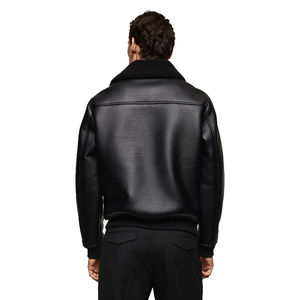 Veste en cuir personnalisée Mode d'hiver Véritable cuir Haute qualité Coupe-vent Casual Streetwear Toile Col montant pour hommes - Product Image 3