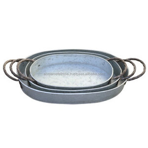 Lot de 3 plateaux en métal galvanisé avec poignée Plateaux de cuisine en acier de taille personnalisée pour la maison et l'hôtel directement de l'Inde - Product Image 2