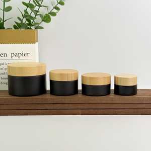 Pots en verre noir mat avec couvercles en bambou, pots cosmétiques rechargeables pour soins de la peau, crème pour le visage et <span class=keywords><strong>baume</strong></span> à lèvres - Product Image 6
