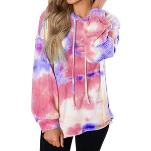 Tye Dye Faux Fur Fluffy Hoodie para niños Moda para hombres Bolsillo de canguro Venta al por mayor Estilo americano Hombro suelto Tie Dye Hoodie - Product Image 4