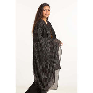 <b>Black</b> Foil Paper <b>Shawl</b>-23-04 B Elegant Long Ethnic Chiffon and Lace Floral Tassel Printing for All Seasons Made of Polyester - Product Image 3