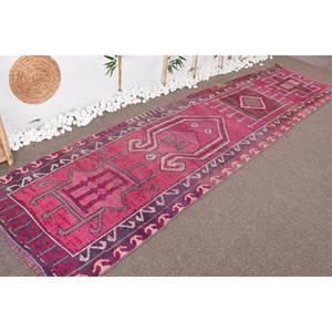 Large Bohemian Patchwork Wool <b>Rug</b> 3.1 X 11.6 ft Pink Brown Rectangle Shape for Entryway or Bedside Latex Backed <b>Boho</b> Style - Product Image 3