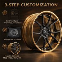 Jantes forgées en 3 parties Gold V-Split 19x9.5 5x120 ET30mm 6061 T6, jantes profondes personnalisées pour Audi