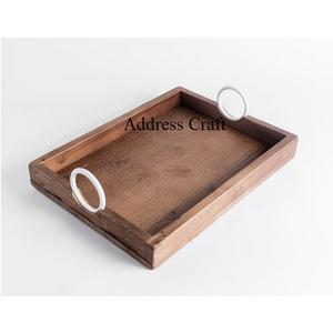 Plateau à thé et à café en bois d'acacia écologique et durable avec poignée en métal, fournitures pour restaurants et hôtels, plateau de service pour le petit-déjeuner en bois - Product Image 5
