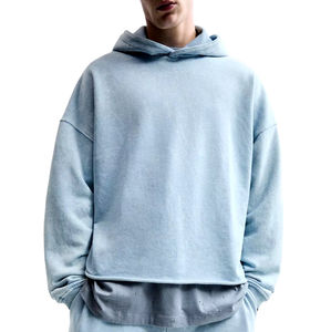 Logo personnalisé 100% coton pull à capuche d'hiver pour hommes pull grande taille surdimensionné avec couleur unie polaire lourde teinte unie - Product Image 5