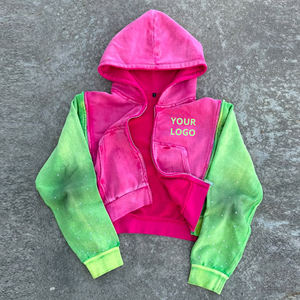 MOVATEXTILES Vente en gros de qualité supérieure 450GSM Heavyweight Men's Distressed Embroidery Basics Hoodies 100% Cotton Zip Up Hoodie - Product Image 5