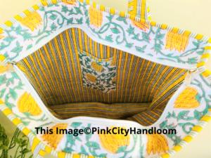 Main bloc Floral imprimé à la main coton Shopping sac fourre-tout femmes matelassé sac à bandoulière beau sac de plage avec fermeture éclair - Product Image 5