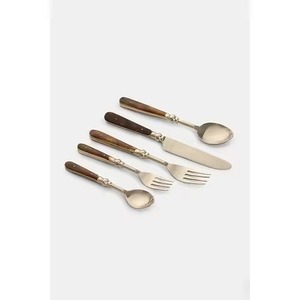 Ensemble de couverts en acier inoxydable or rose couverts faits à la main manche en bois unique couverts de haute qualité thé scolaire mariage maison - Product Image 5