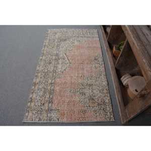 Tapis Vintage Turc Écologique Pile Moyenne Grand 3.1 X 5.4ft Abstrait Patchwork Laine Latex Support Modèle Numéro Beige Rose - Product Image 1